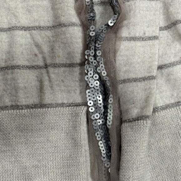 Ann Taylor LOFT Light Gray Cardigan Sweater with Sequin Trim, Size Large - Picture 4 of 7